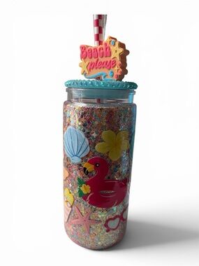 Beach Please 20 oz Dry Glitter Tumbler w/ Jeweled Lid & Topper